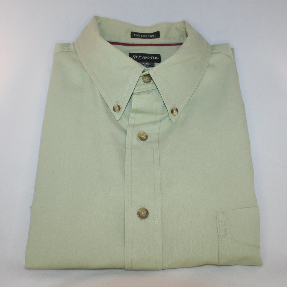 St. Johns Bay Fine Line Twill Short Sleeve Shirt XL Light Green